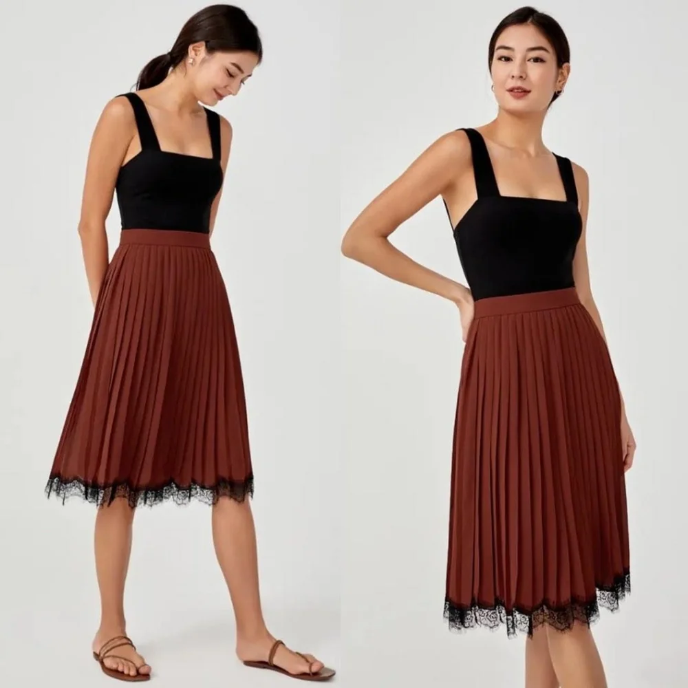 NWT lace trim pleated midi skirt - Picture 1 of 7
